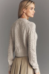 Maeve Gem-Embellished Cable-Knit Cardigan Sweater