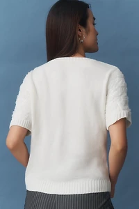 Maeve Short-Sleeve Floral Embellished Cardigan Sweater