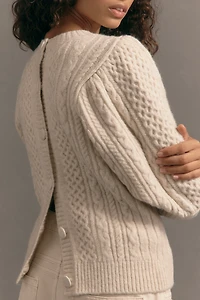 Maeve Puff-Sleeve Crew-Neck Cable-Knit Sweater