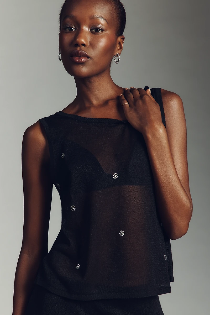 Pilcro Sheer Embellished Knit Tank Top