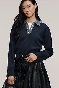Maeve Polo Denim T-Shirt Twofer Sweater