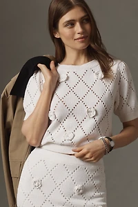 Maeve Short-Sleeve 3D Floral Embellished Sweater