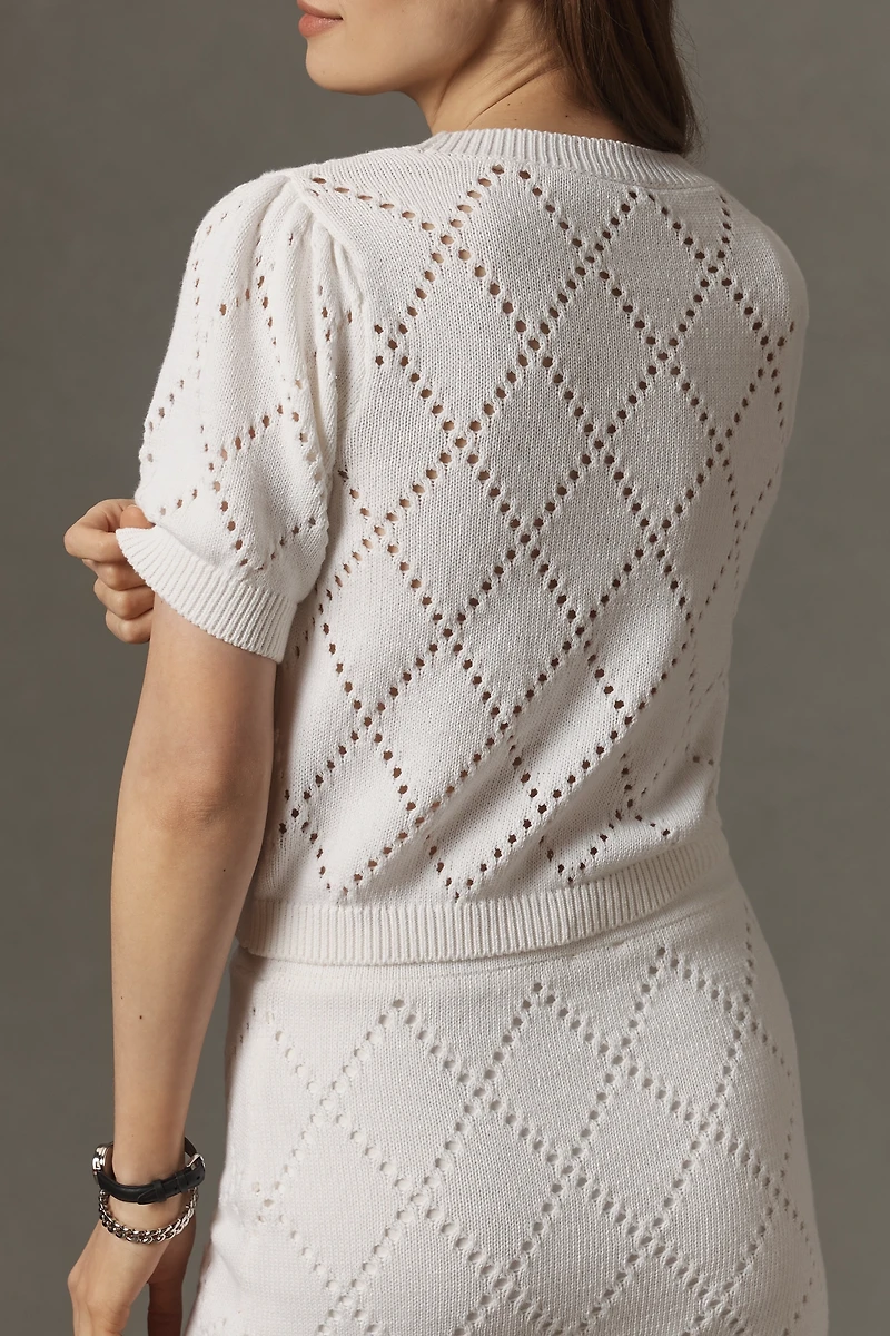 Maeve Short-Sleeve 3D Floral Embellished Sweater