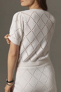 Maeve Short-Sleeve 3D Floral Embellished Sweater