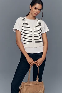 Maeve Striped Vest T-Shirt Twofer Top