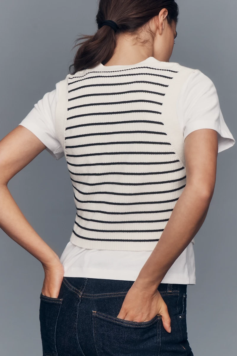 Maeve Striped Vest T-Shirt Twofer Top