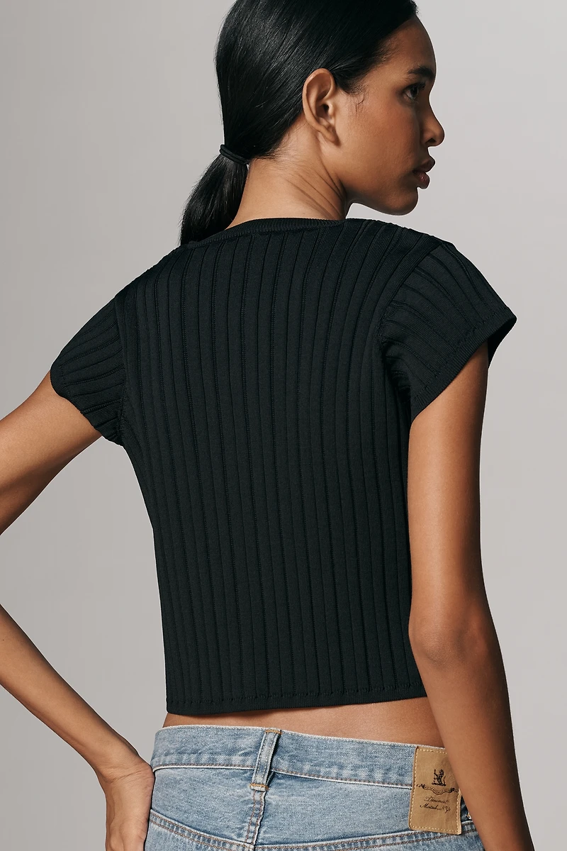 Maeve Cropped Mixed Short-Sleeve Sweater