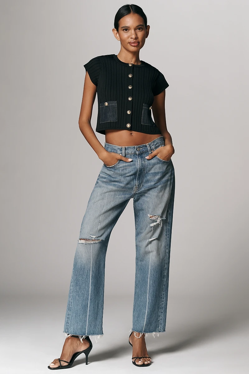 Maeve Cropped Mixed Short-Sleeve Sweater