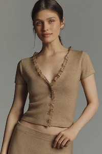 By Anthropologie Short-Sleeve Lace Detail Sweater