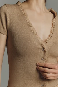 By Anthropologie Short-Sleeve Lace Detail Sweater