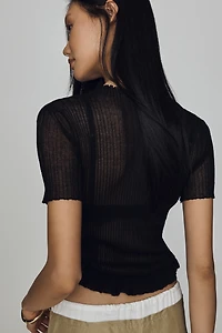 By Anthropologie Semi-Sheer Ruffle-Hem Sweater