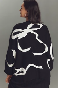 Eloquii Plus Bow-Print V-Neck Cardigan Sweater
