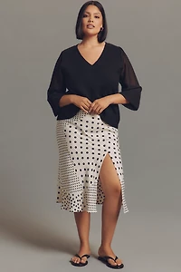 Eloquii Plus Chiffon-Sleeve V-Neck Sweater