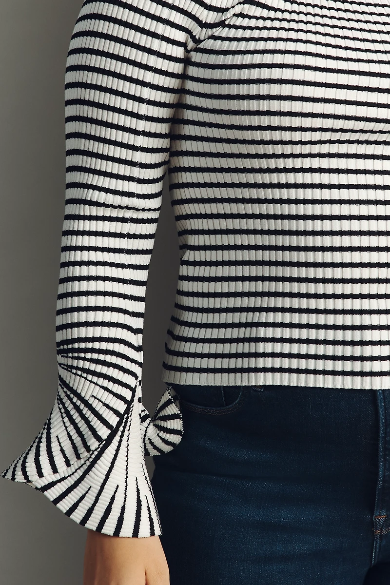 Eloquii Plus Long-Sleeve Boat-Neck Stripe Top