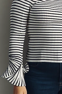 Eloquii Plus Long-Sleeve Boat-Neck Stripe Top