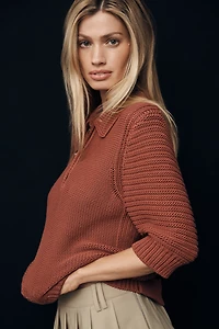 Michael Stars Marley Puff-Sleeve Polo Sweater