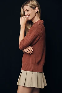 Michael Stars Marley Puff-Sleeve Polo Sweater