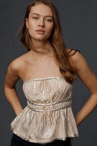 By Anthropologie Metallic Strapless Shirred Babydoll Top