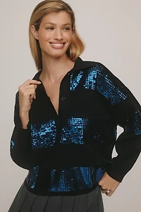 Essentiel Antwerp Illuminati Sequin-Striped Polo Shirt