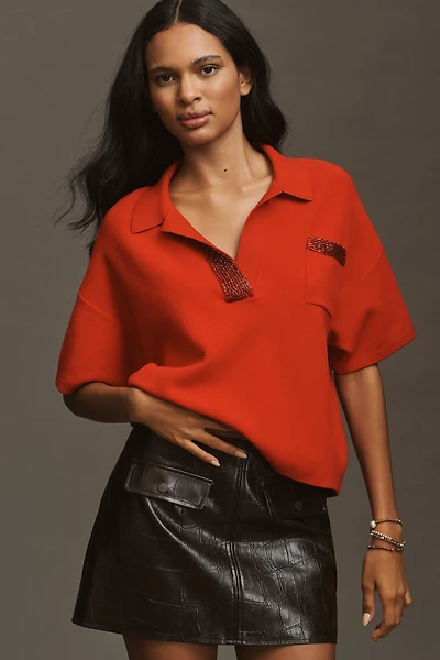 Essentiel Antwerp Sequin Collar Short-Sleeve Sweater