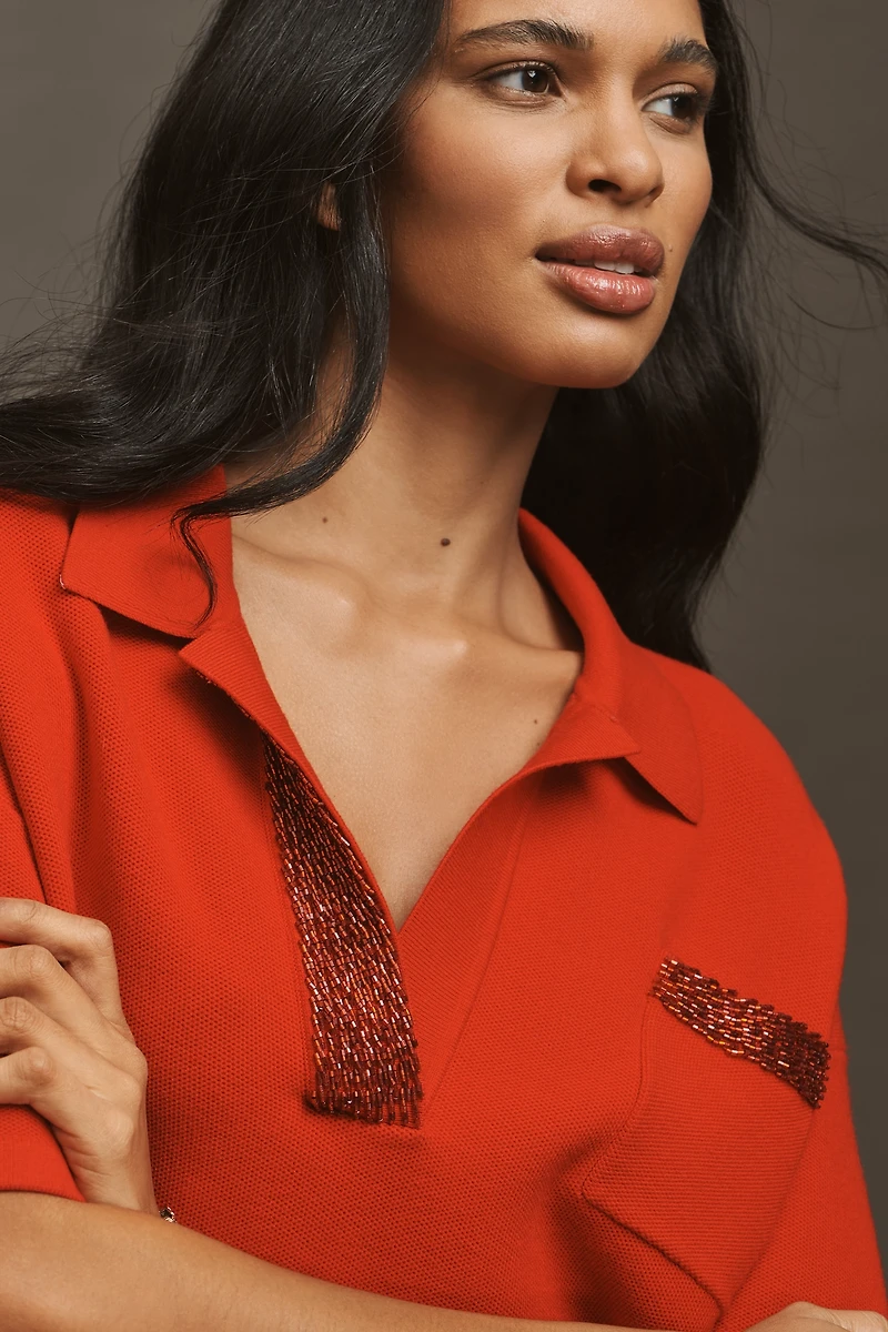 Essentiel Antwerp Sequin Collar Short-Sleeve Sweater