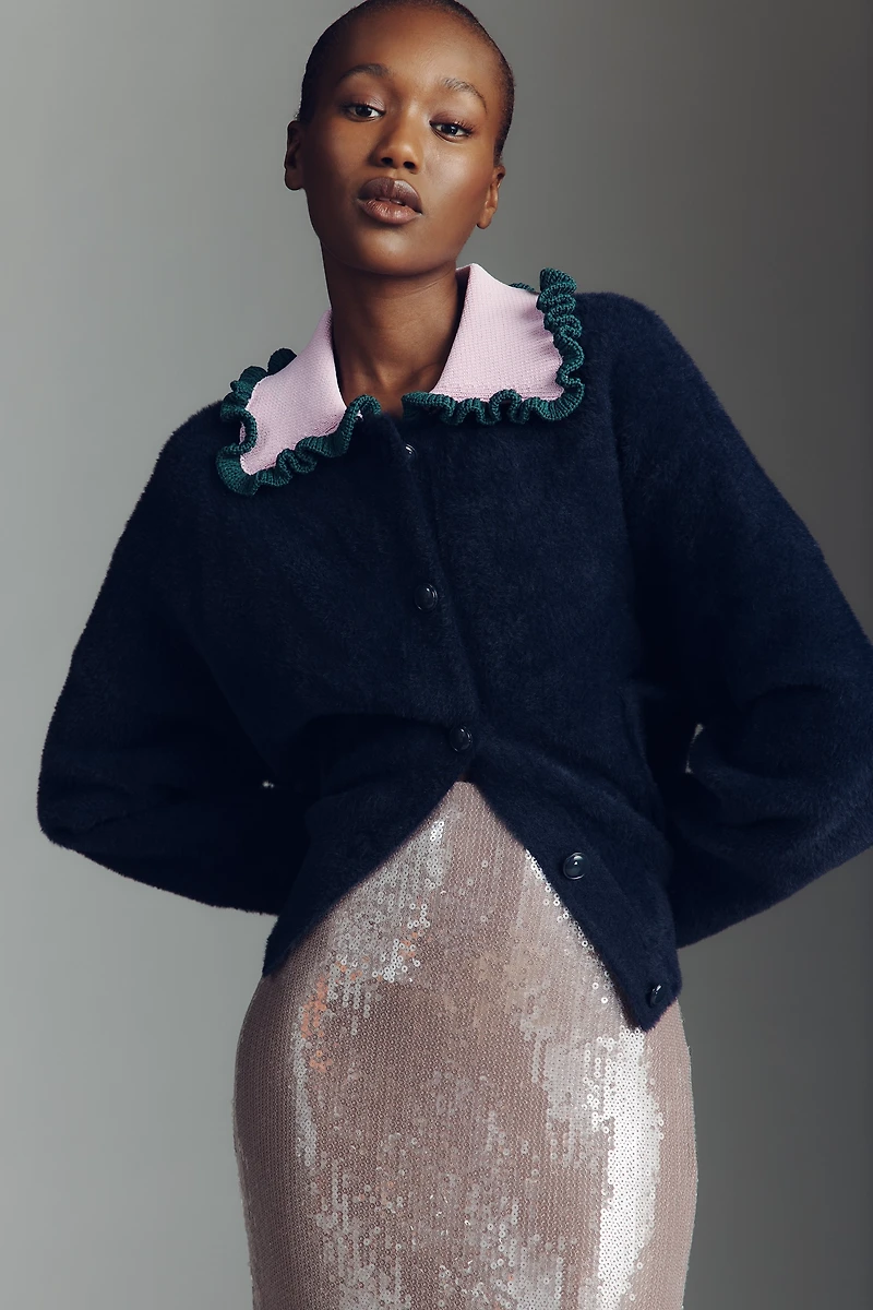Essentiel Antwerp Jardener Ruffle-Collar Cardigan Sweater