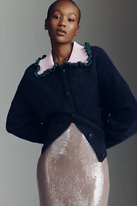 Essentiel Antwerp Jardener Ruffle-Collar Cardigan Sweater