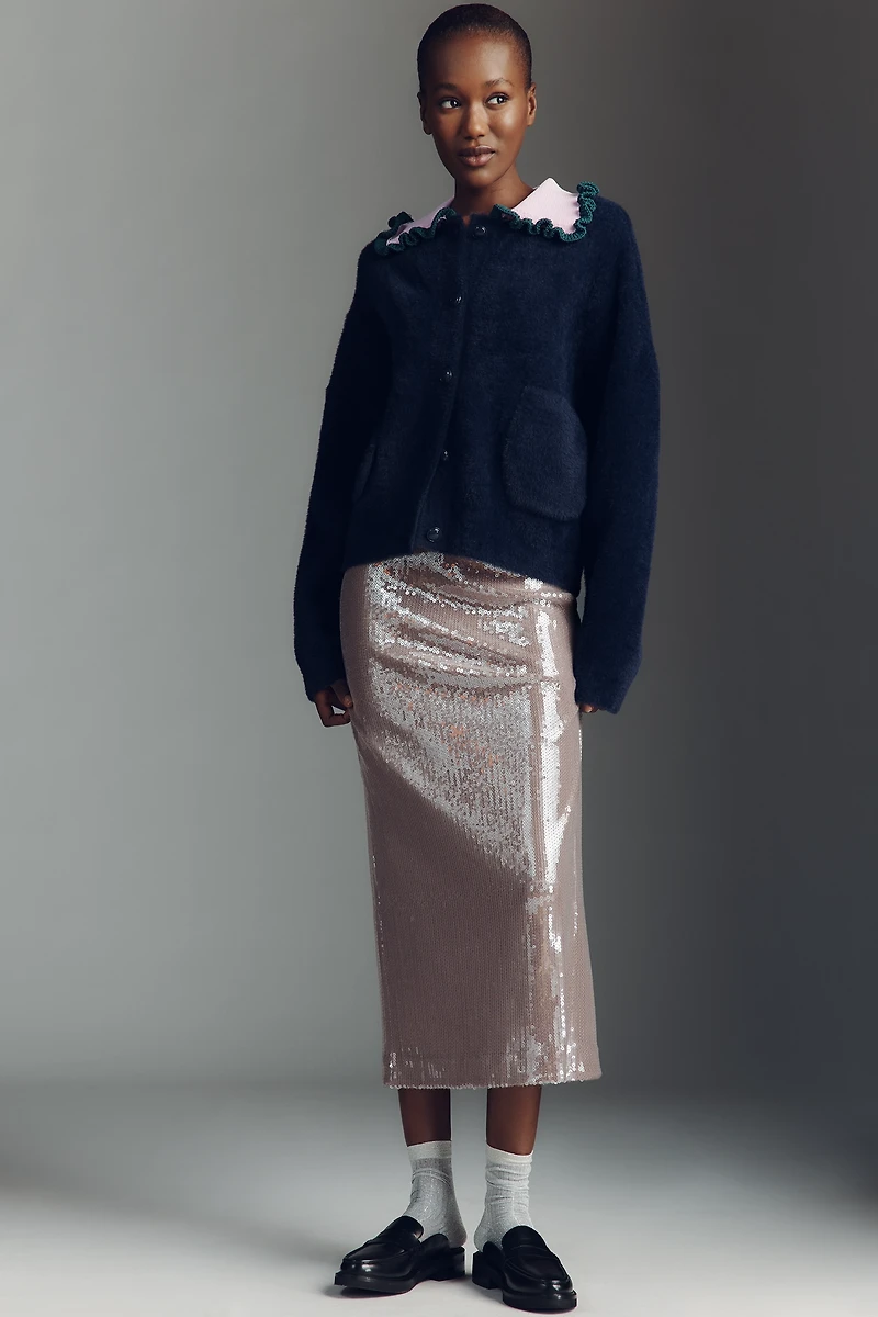 Essentiel Antwerp Jardener Ruffle-Collar Cardigan Sweater