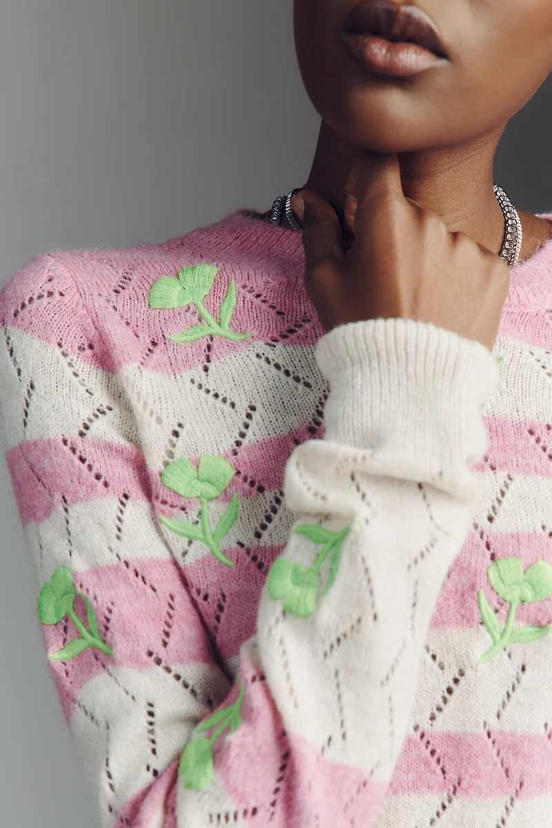 Essentiel Antwerp Jivine Embroidered Intarsia Sweater