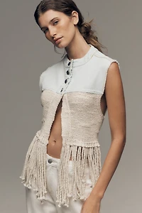 Pilcro Fringed Denim Crop Sweater Vest