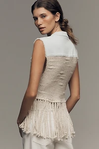 Pilcro Fringed Denim Crop Sweater Vest
