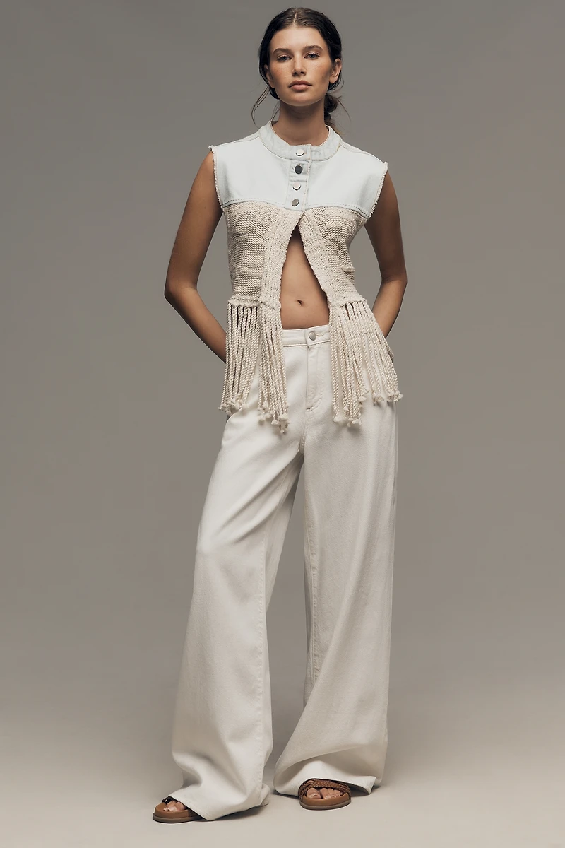 Pilcro Fringed Denim Crop Sweater Vest