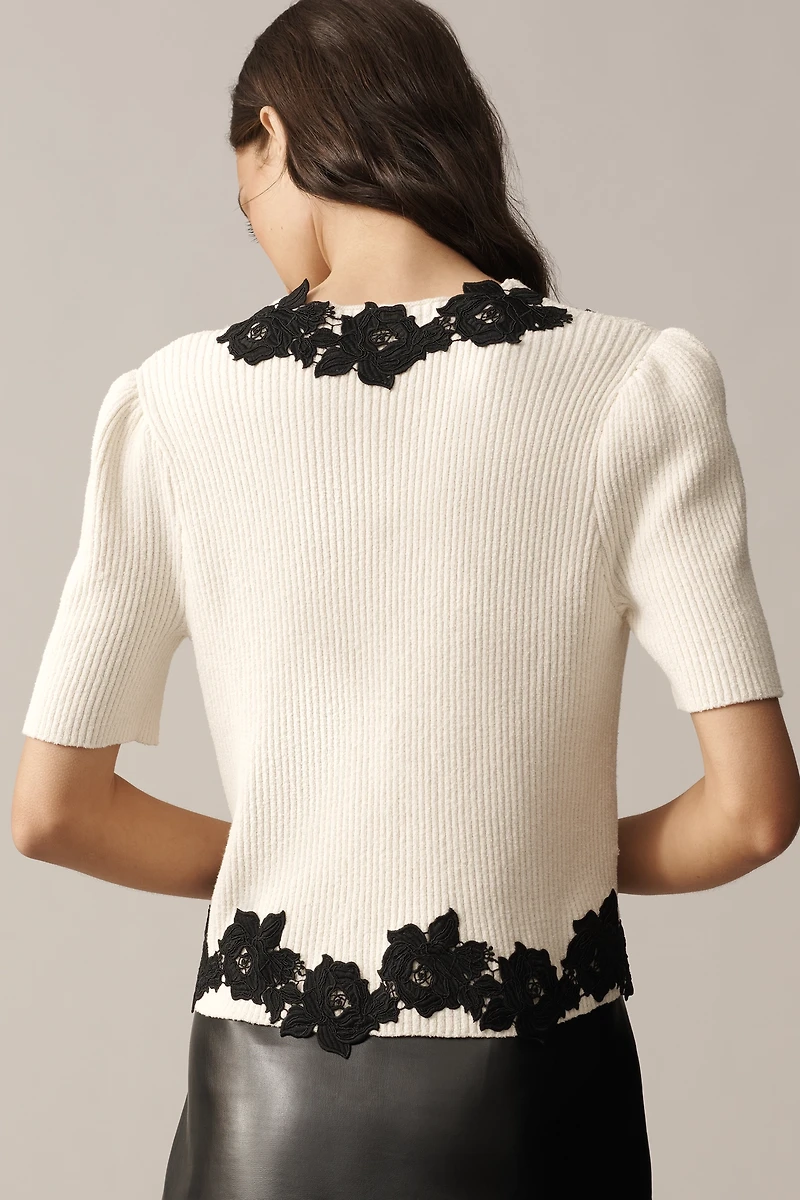 Derek Lam 10 Crosby Maes Short-Sleeve Lace Cardigan Sweater