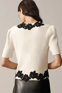 Derek Lam 10 Crosby Maes Short-Sleeve Lace Cardigan Sweater