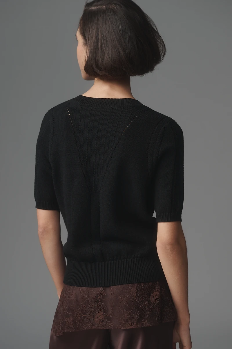 Derek Lam 10 Crosby Serena Pointelle Short-Sleeve Sweater