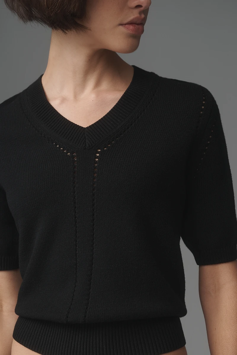 Derek Lam 10 Crosby Serena Pointelle Short-Sleeve Sweater