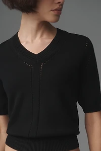 Derek Lam 10 Crosby Serena Pointelle Short-Sleeve Sweater