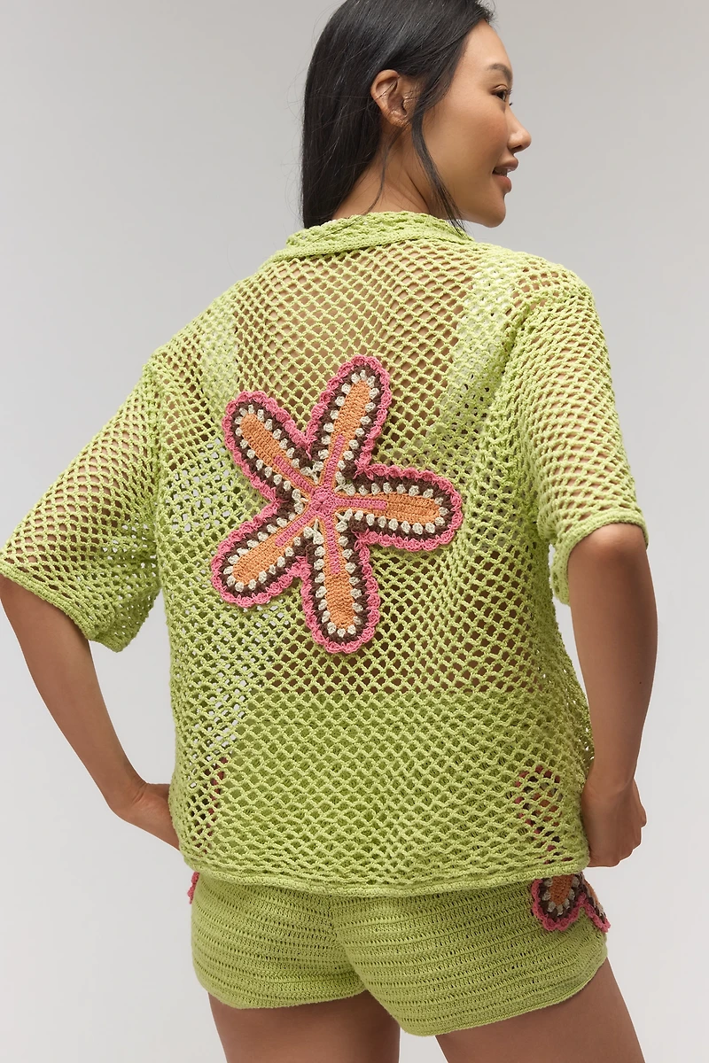 The Wolf Gang Elke Crochet Short-Sleeve Buttondown Shirt