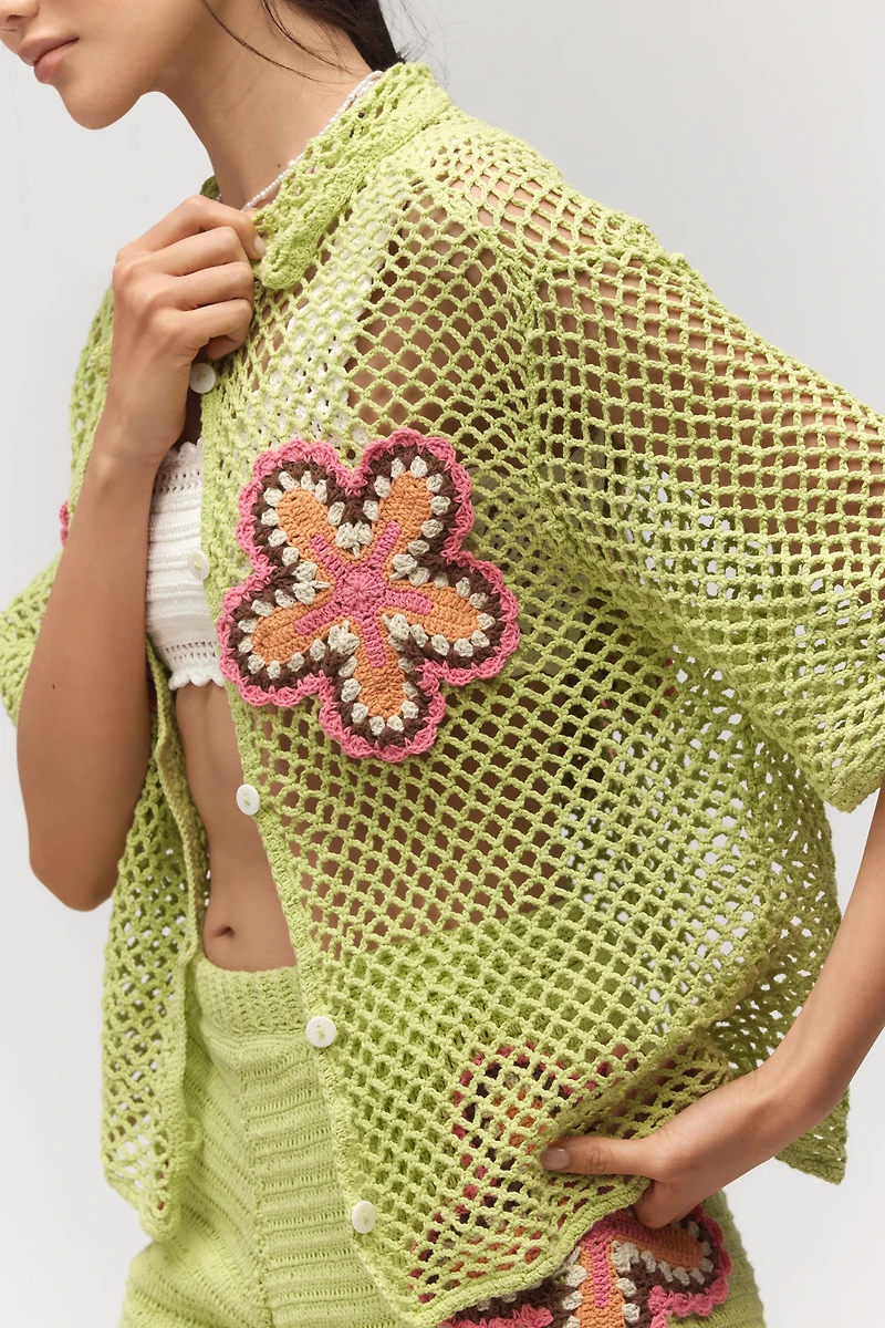 The Wolf Gang Elke Crochet Short-Sleeve Buttondown Shirt