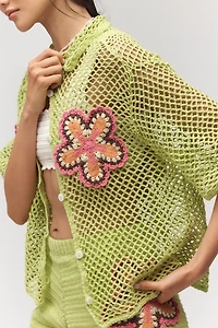 The Wolf Gang Elke Crochet Short-Sleeve Buttondown Shirt