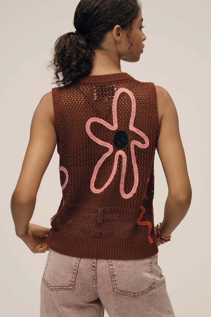 Lingua Franca Onar Appliqué Open-Knit Sweater Vest