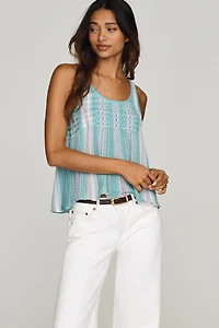 Maeve Scoop-Neck Textured Stripe Swing Tank