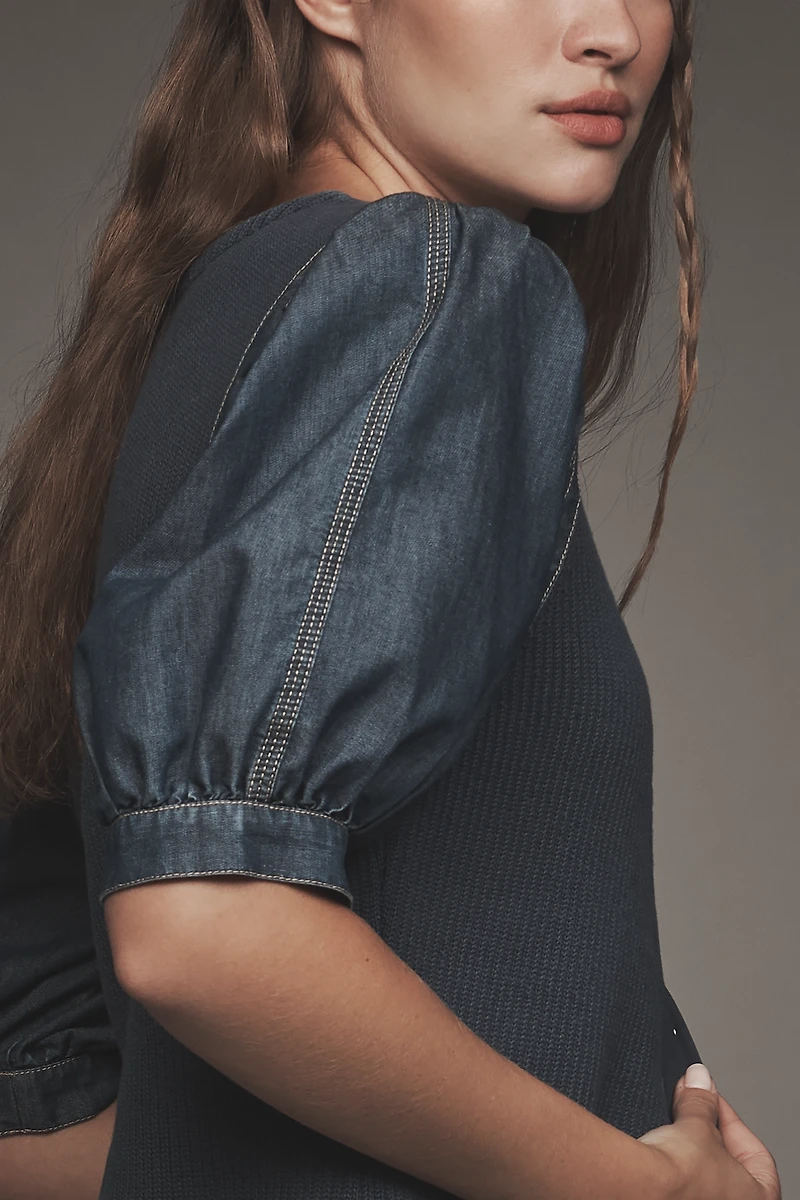Pilcro Puff-Sleeve V-Neck Cardigan Sweater