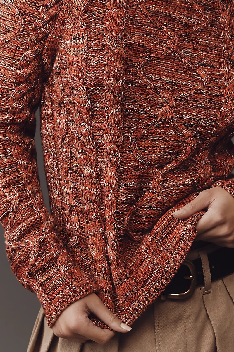 Maeve Cable-Knit Puff-Sleeve Sweater