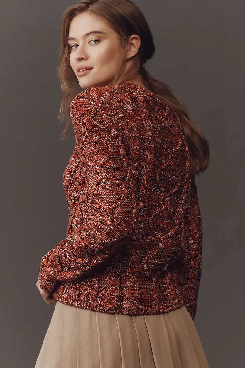 Maeve Cable-Knit Puff-Sleeve Sweater