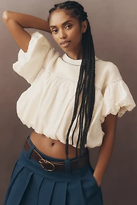 Pilcro Linen Blend Short-Sleeve Bubble Top