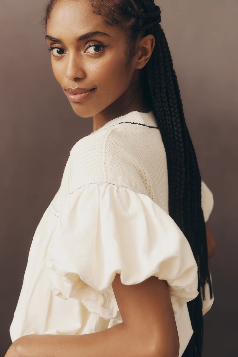 Pilcro Linen Blend Short-Sleeve Bubble Top