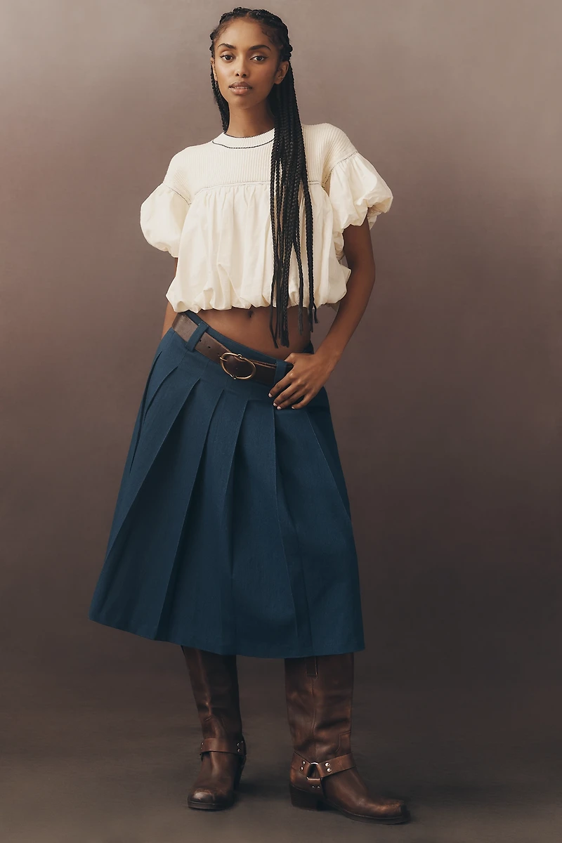 Pilcro Linen Blend Short-Sleeve Bubble Top