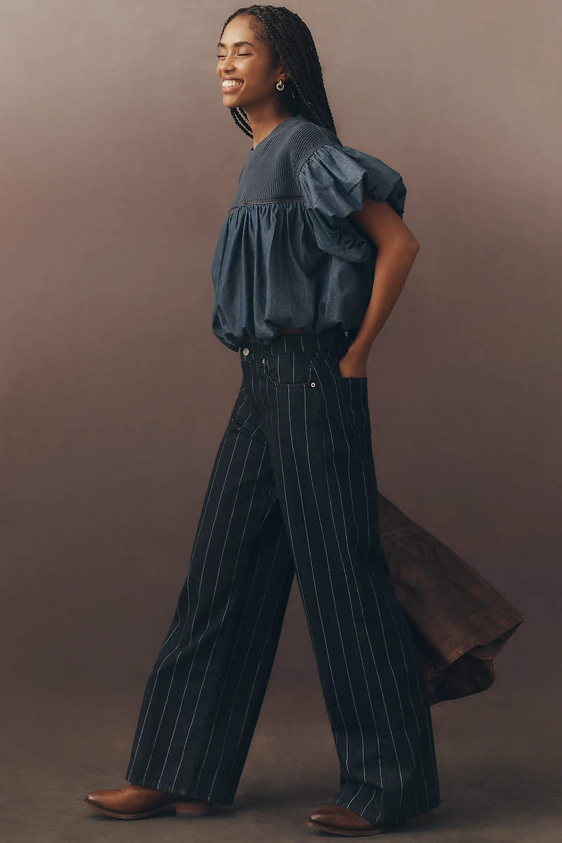 Pilcro Linen Blend Short-Sleeve Bubble Top