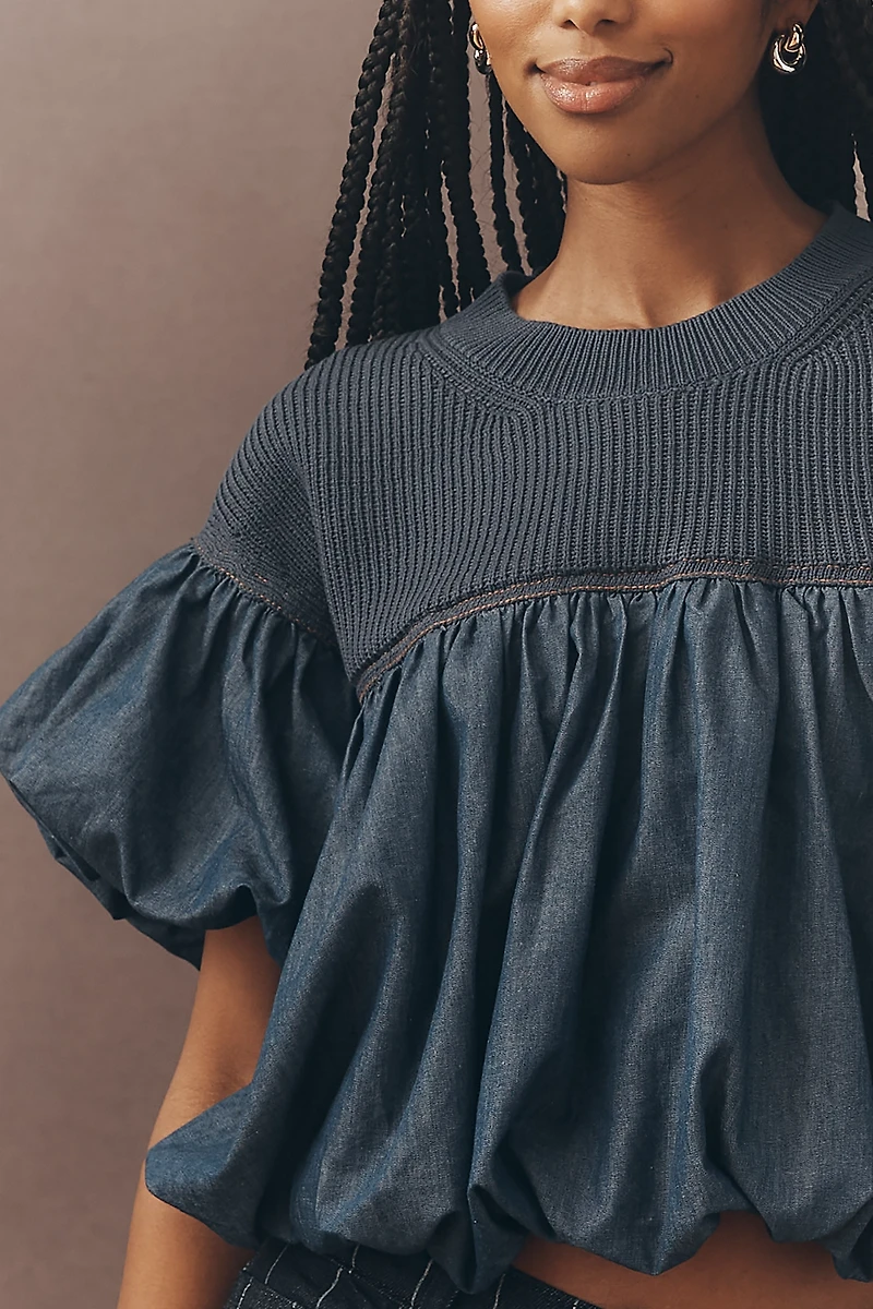 Pilcro Linen Blend Short-Sleeve Bubble Top